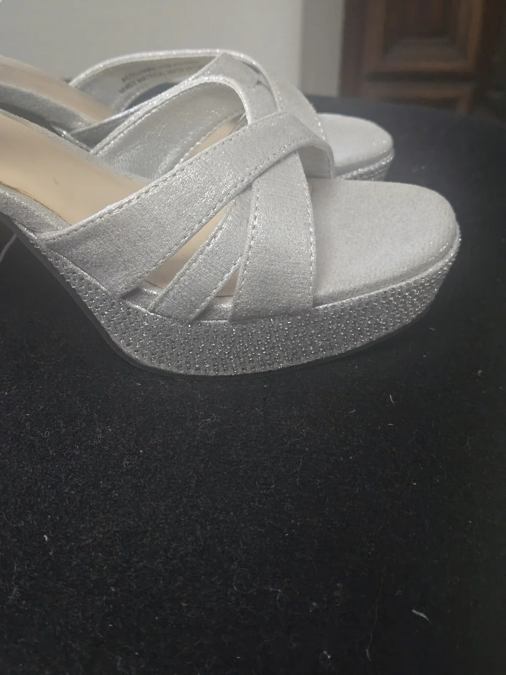 Sparkle Platform Heeled Sandals in Silver with Ankle Strap